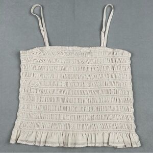 American Eagle Cami Crop Top Women’s M Cream Smocked Ruffled Spaghetti Strap NEW